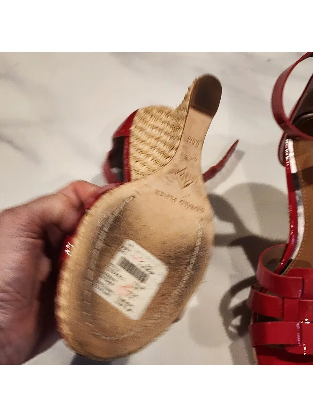 Donald J Pliner Red Patent Leather Espadrille Wedge Sandals Size 6.5